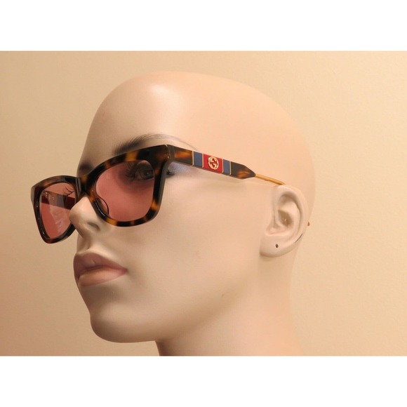 NWT GUCCI GG 0598S-003 NOVELTY HAVANA FRAME PINK LENS GG WEB LOGO SUNGLASSES